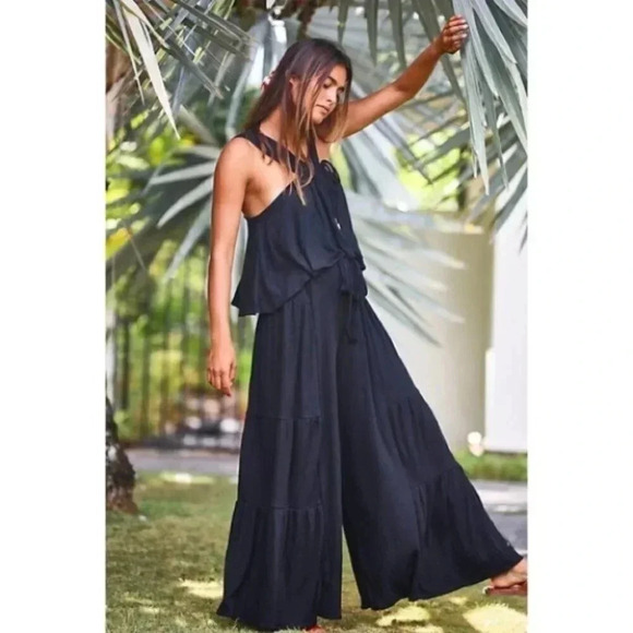 NWT Free People Porter Wide Leg Crop Top Matching Set in Black Small - Picture 1 of 11
